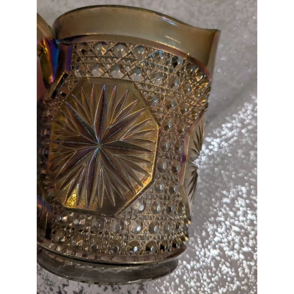 Imperial Glass Ohio Vtg Pitcher Amelia Smoke Carnival Glass 5.5